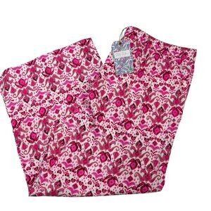 Stella Parker Pants Womens L Pink Print Cropped Pull On Vacation Beach Travel